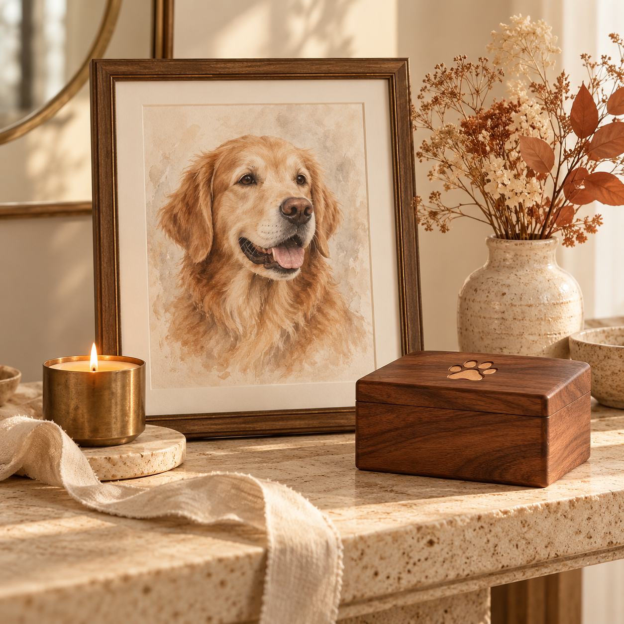 Custom pet portrait and pet memorial keepsake box
